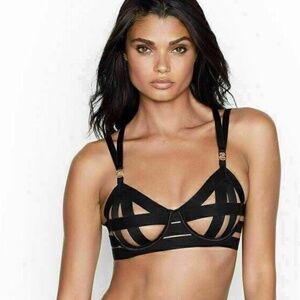 💗 VS Victoria's Secret LUXE Unlined Balconet Strappy Caged Bra Black 34DDD 34F